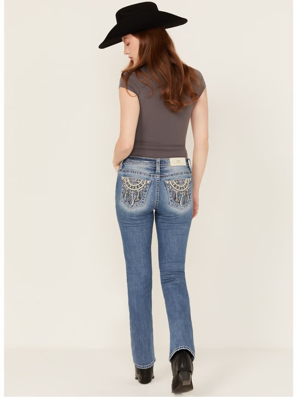 MISS ME WOMEN'S MEDIUM WASH DREAM CATCHER EMBROIDERED MID RISE JEANS 30x32